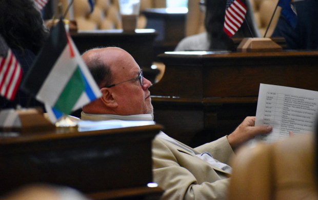 Sen. Jim Runestad (R-White Lake) waits to vote for the fiscal year 2027 budget. July 3, 2026. (Ben Solis/Michigan Advance)