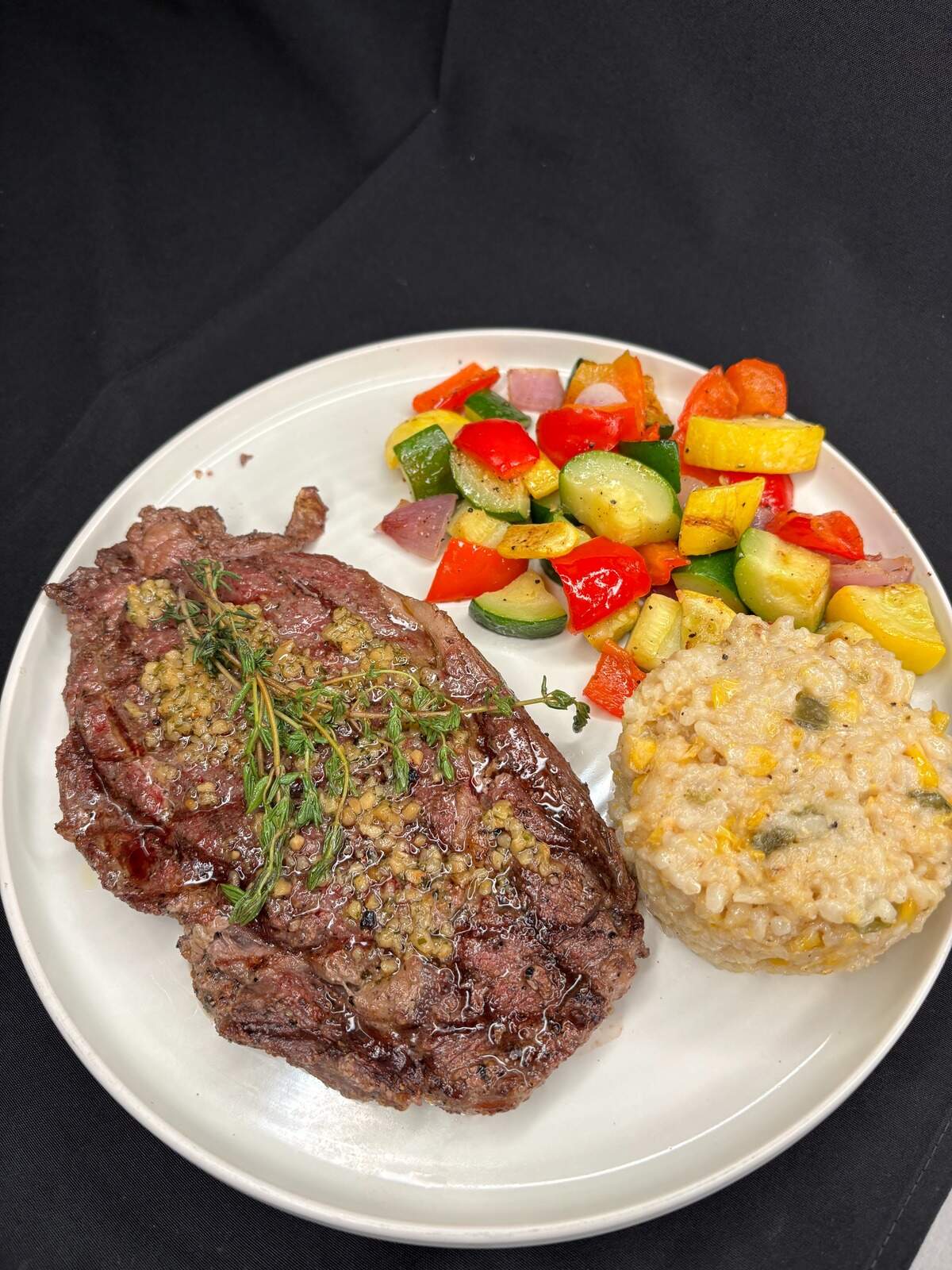 The charred, grilled rib-eye is on the menu at the newly revamped Dosan A Social Eatery on Shaw Avenue in Clovis. It’s served with steak butter, sweetcorn and Hatch chile risotto and charred chamoy glazed vegetables.