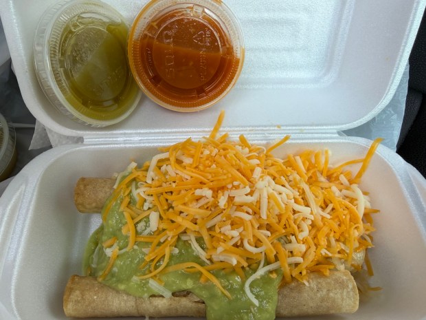 Three rolled tacos with guacamole and cheese at Raliberto's, 4020 Wadsworth Blvd. in Wheat Ridge. (Jonathan Shikes/The Denver Post)