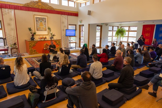 Noah Rasheta leads a meditation session at Drala Mountain Center. (Dave Cho for Drala Mountain Center)