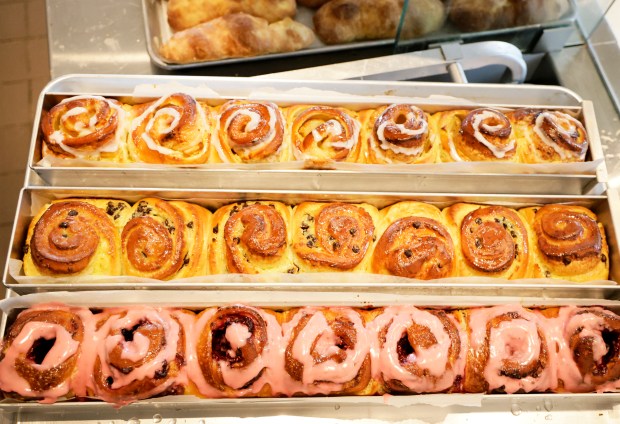 An assortment of freshly baked babka is displayed at Bakey bakery in Hallandale Beach, Tuesday, July 21, 2026. (Carline Jean/South Florida Sun Sentinel)