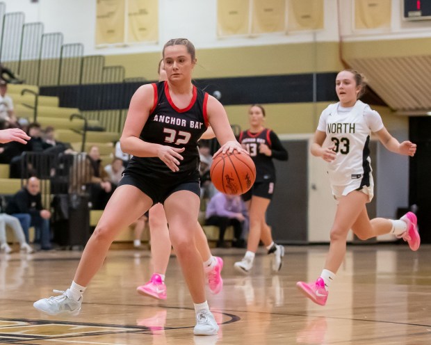 Anchor Bay senior forward Hailey McDonald (32) helped the Tars win league championships this past year in both girls basketball and softball and to a combined 53-8 record. (GEORGE SPITERI -- For MediaNews Group, file)