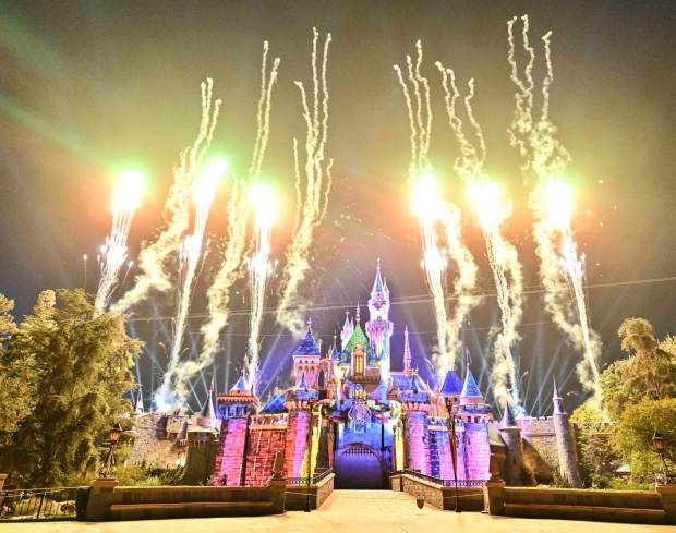 Sleeping Beauty Castle is light up during "Wondrous Journeys" Nighttime Spectacular at Disneyland in Anaheim, CA, on Wednesday, May 14, 2025. Disneyland is celebrating its 70th anniversary from May 16, 2025 through summer 2026.(Photo by Jeff Gritchen/MediaNews Group/Orange County Register via Getty Images)
