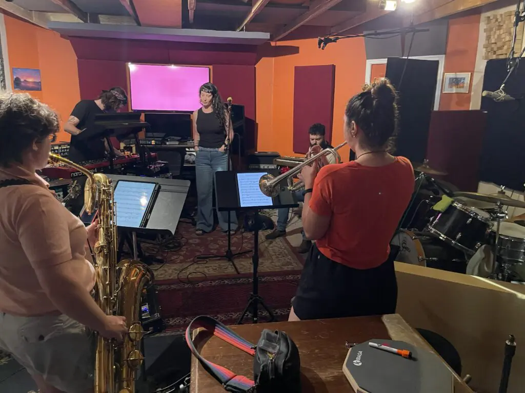 A band rehearses