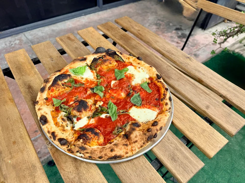 A Neapolitan-style Margherita pizza from Pizza Cafe L.A. in Silver Lake.