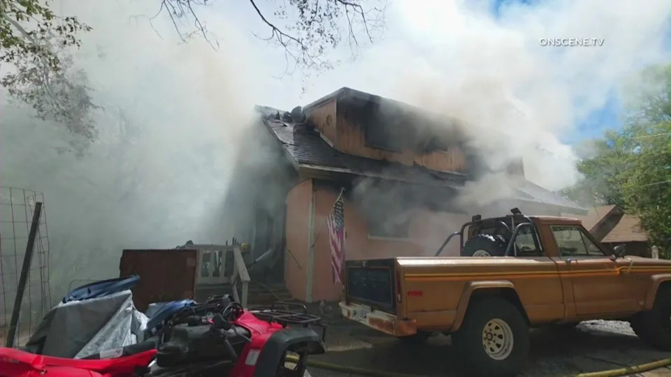 A 46-year-old man was arrested for allegedly burning down his family’s home in Crestline, San Bernardino County after an argument with his brother on July 4, 2026. (OnScene.TV)