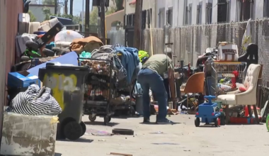 South LA alley filled with trash coming from homeless encamp – NBC Los Angeles