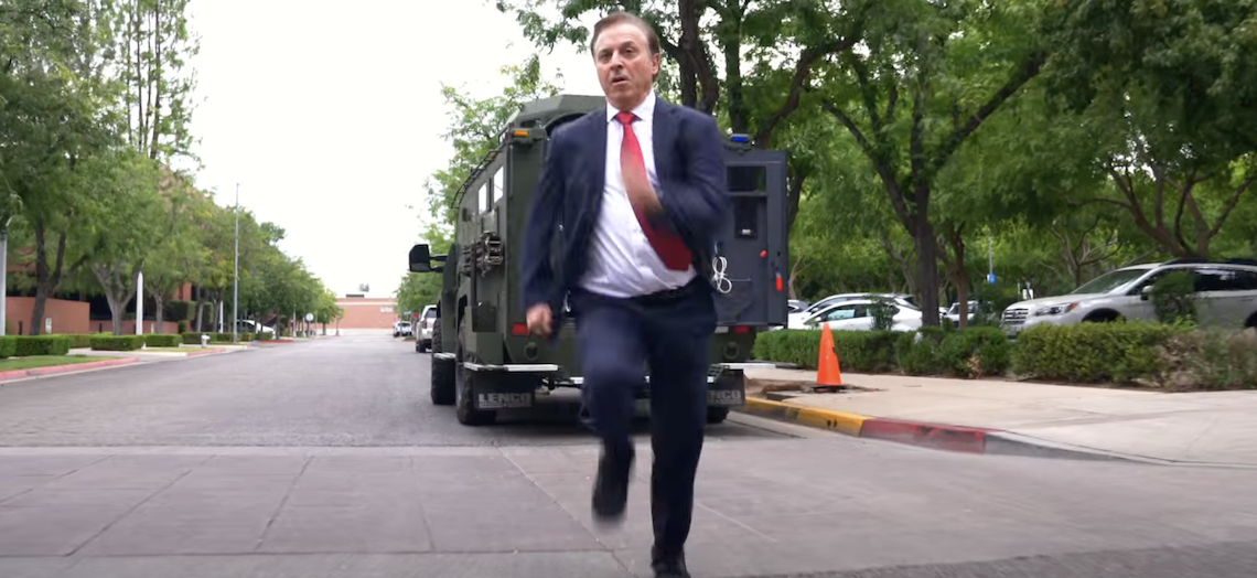 man in suit running