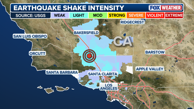 This map displays the shake intensity felt across Southern California 