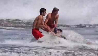 Pair of lifeguards keep young swimmer from being swept out to sea in California