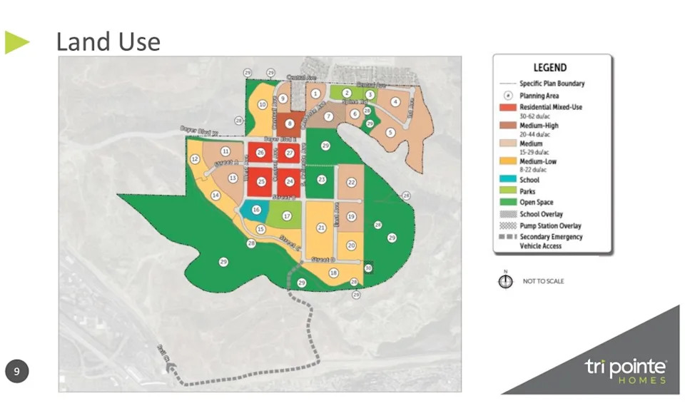 The development will include residential area, parks, schools and open space. Triponte Homes
