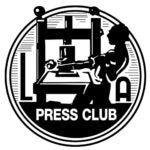 Black-and-white illustration of person operating early printing press