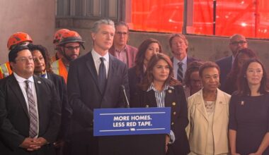From left to right: Jesse Arreguín, Gov. Gavin Newsom, Sharon Quirk Silva, Oakland Mayor Barbara Lee, and Janelle Chan. Photo courtesy Sarah Henry.
