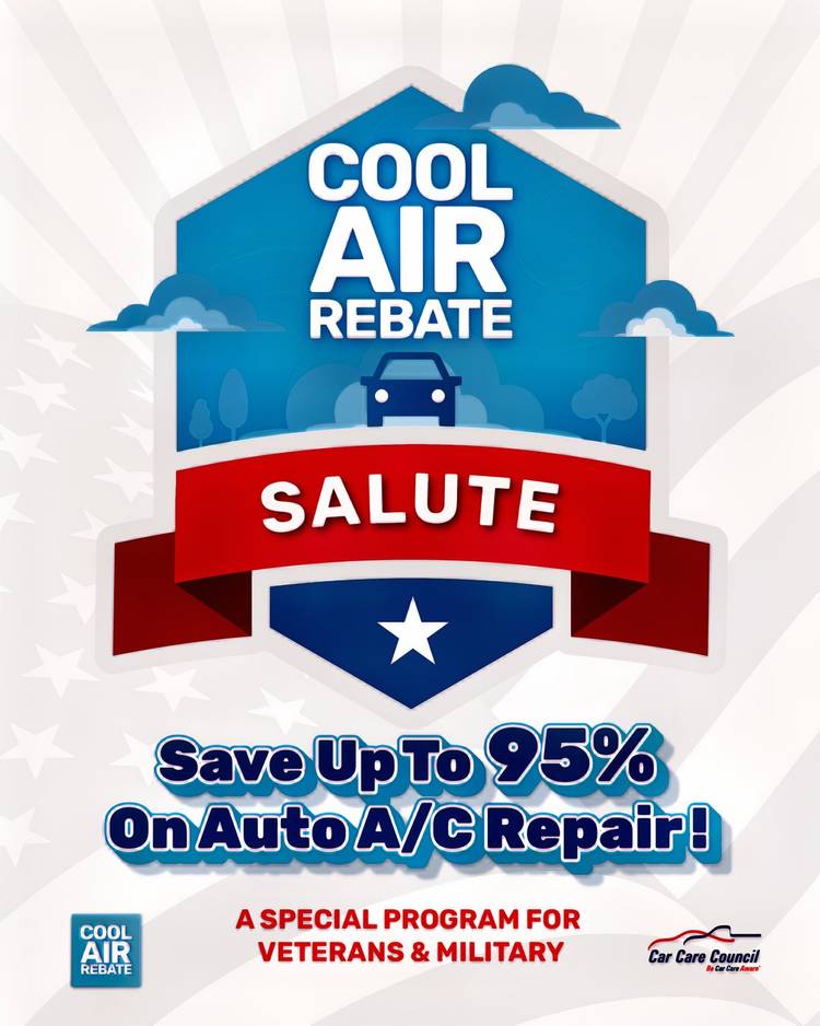'Cool Air Rebate Salute' program helps veterans, active-duty and families of service members repair broken A/C systems across California. (Car Care Council).