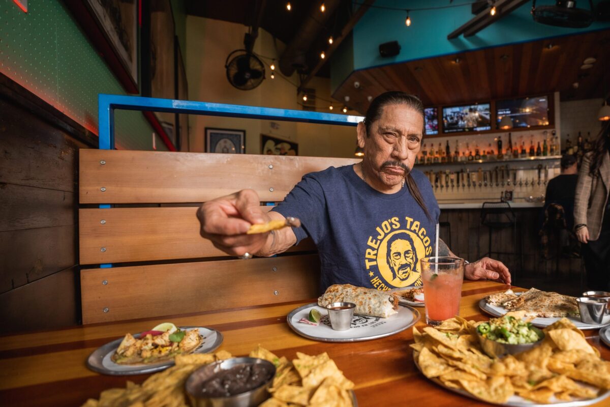 Danny Trejo enjoys a meal and a non-alcoholic drink at his Trejo's Cantina in Hollywood on Feb. 2. (Justin Graziano)