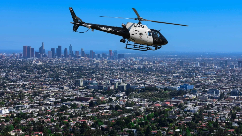 An LAPD helicopter over Los Angeles.