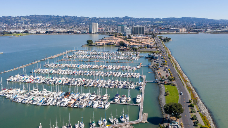 Aerial view of the Emeryville Marina in the San Francisco Bay