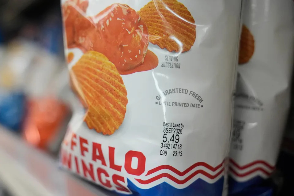 A Best If Used By date is stamped on a package of potato chips displayed at Park Plaza Fine Foods, Tuesday, June 30, 2026, in San Francisco. (AP Photo/Jeff Chiu) - The Associated Press