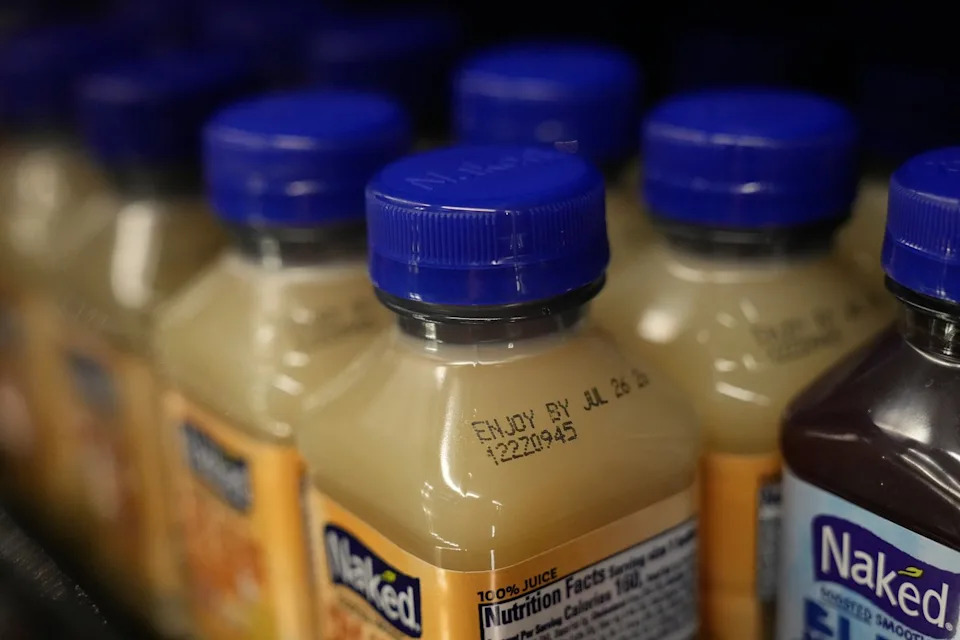 An Enjoy By date is stamped on a drink displayed at Park Plaza Fine Foods, Tuesday, June 30, 2026, in San Francisco. (AP Photo/Jeff Chiu) - The Associated Press