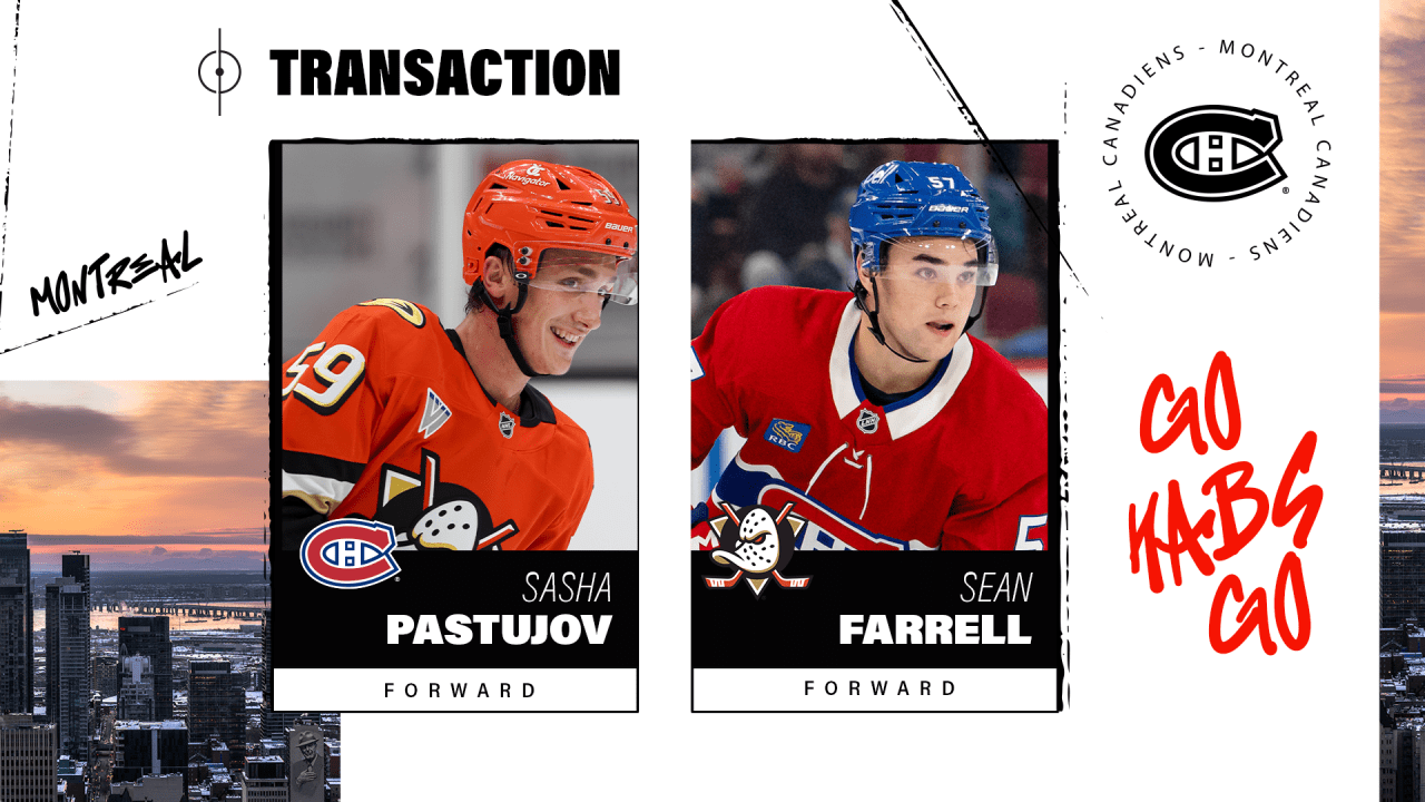 Canadiens acquire forward Sasha Pastujov from the Anaheim Ducks