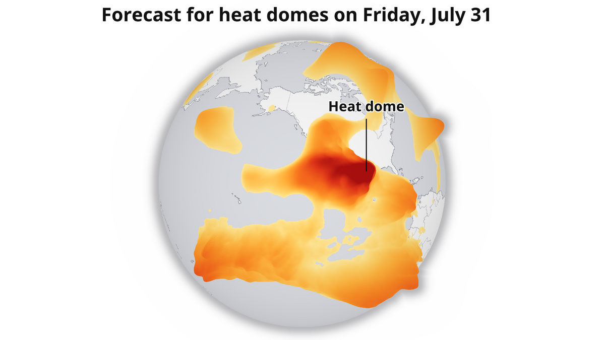 Heat domes are a accumulation of warm, high pressure air higher into atmosphere. The largest on Earth will be over southern California on Friday. Heat domes are a accumulation of warm, high pressure air higher into atmosphere. The largest on Earth will be over southern California on Friday.