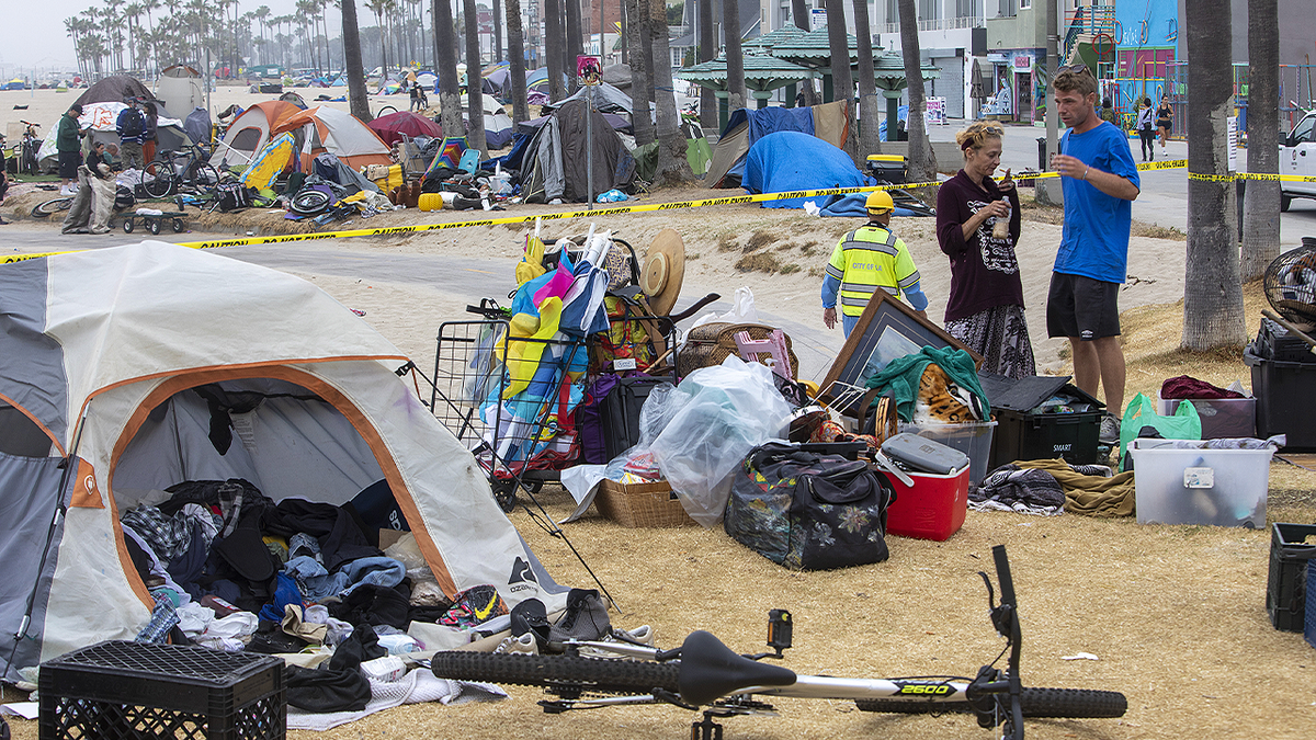 A homeless encampment near Venice Beach in Los Angeles