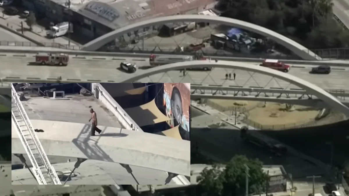 Los Angeles Man Climbs Bridge and Won't Come Down