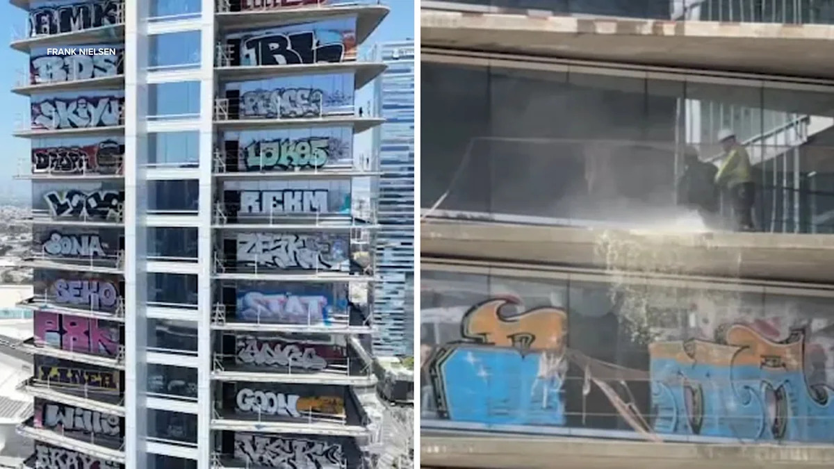 Cleanup begins on infamous graffiti towers in downtown Los Angeles