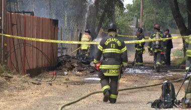Firefighter injured after being struck by power line in Sacramento outbuilding fire