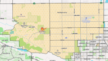 A map showing the evacuation warnings (yellow) for the Juno Fire in Lancaster on Saturday, July 11, 2026.
