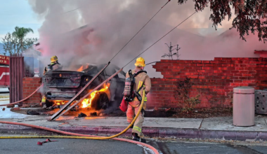Car catches fire after crash into brick wall of home in Glendale – NBC Los Angeles