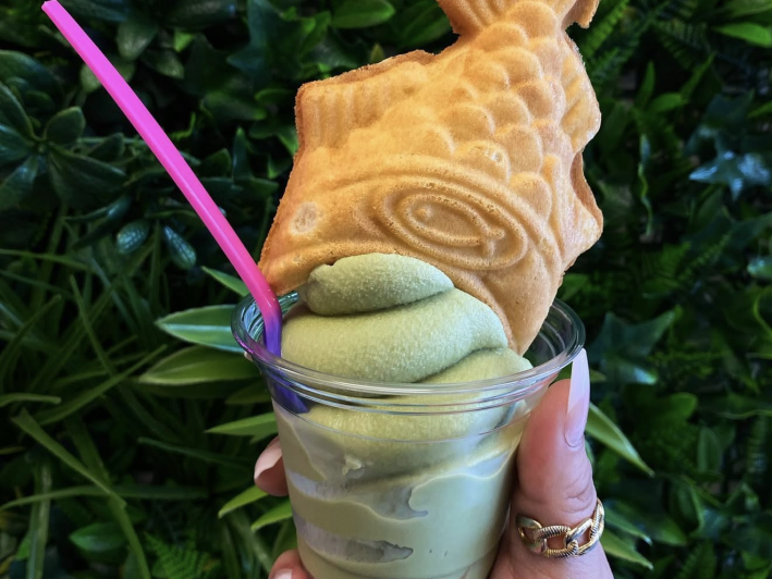 Matcha soft serve with taiyaki