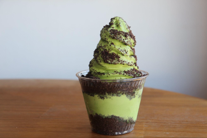 matcha soft serve with Oreo crumbs