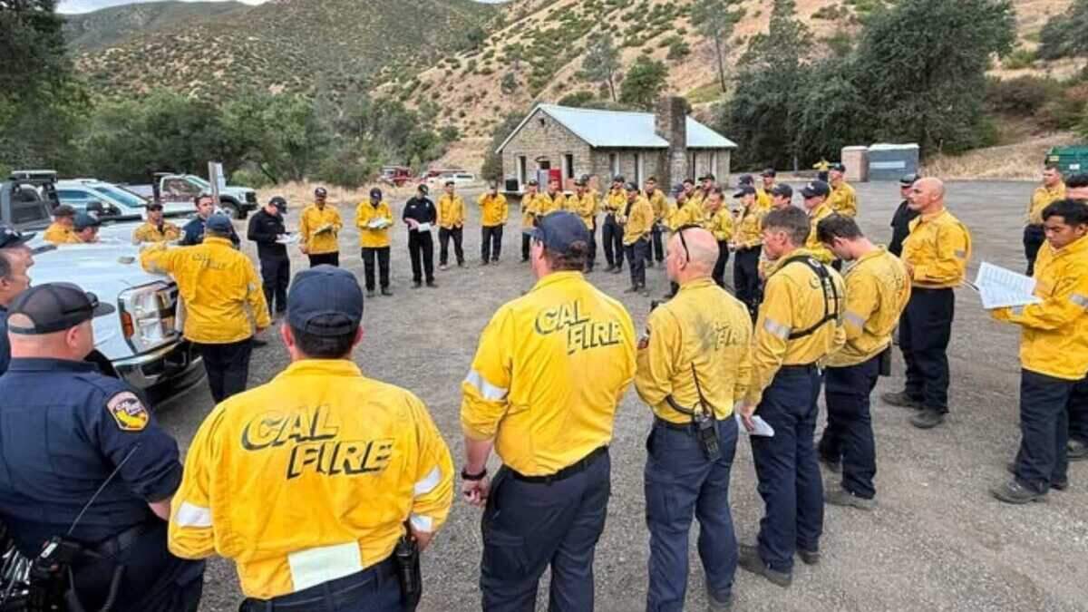 Firefighters attends the Rumsey Fire morning briefing at Camp Haswell off Highway 16 on Tuesday. About 175 personnel are assigned to the fire, which has burned 450 acres. Firefighters attends the Rumsey Fire morning briefing at Camp Haswell off Highway 16 on Tuesday. About 175 personnel are assigned to the fire, which has burned 450 acres.