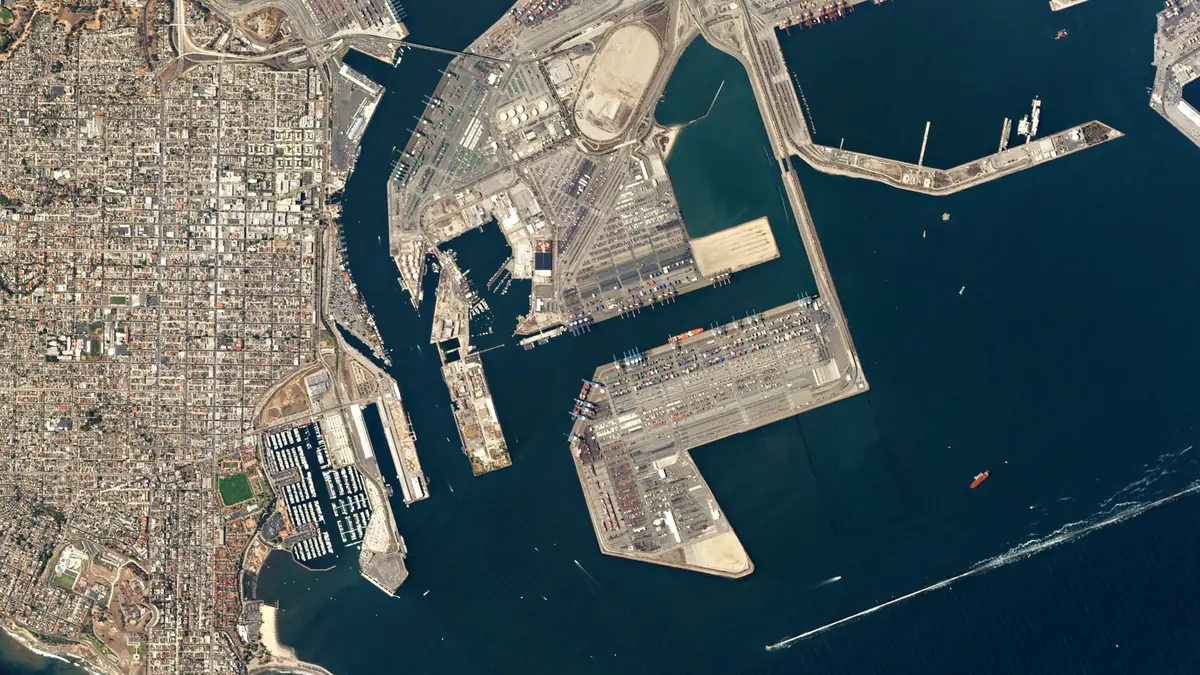 Aerial view of container terminals at the Port of Long Beach