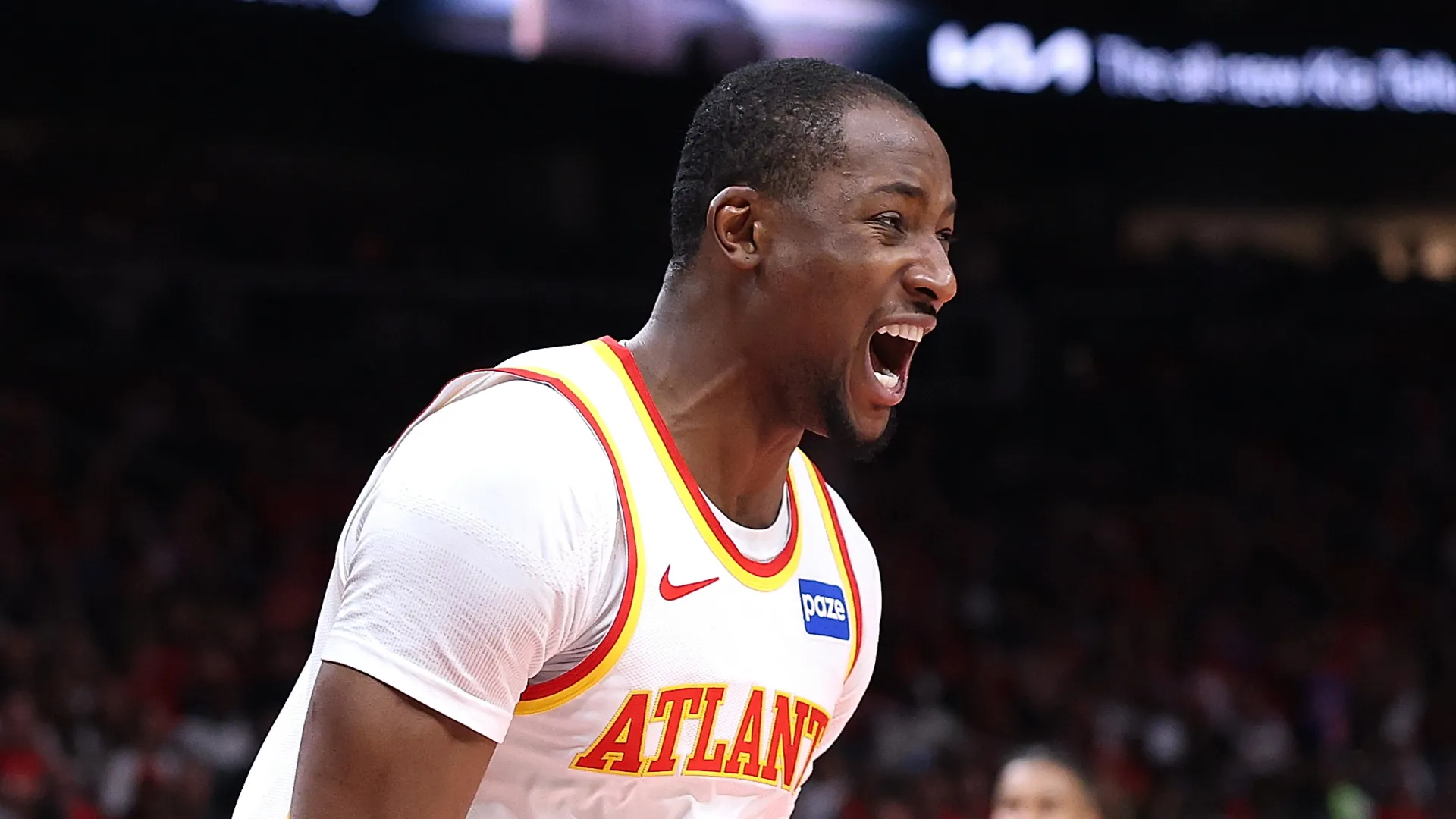 Jonathan Kuminga reacts during an Atlanta Hawks game.