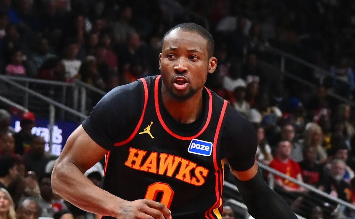 Jonathan Kuminga reacts during an Atlanta Hawks game.