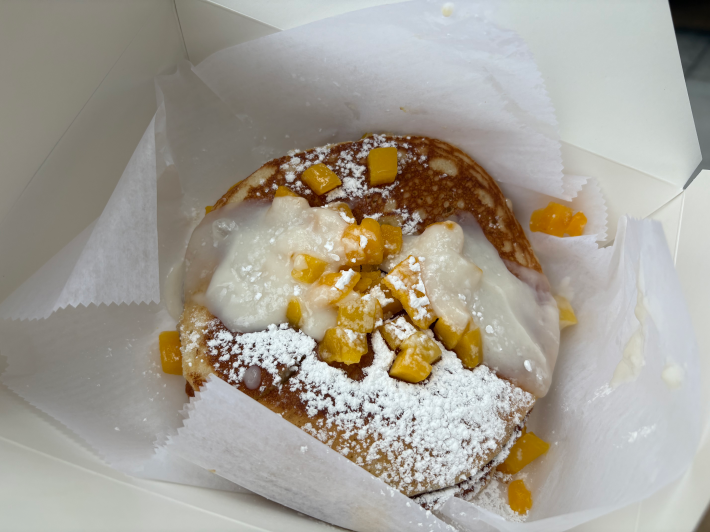 mango sticky rice pancake