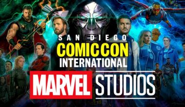 Marvel Studios and SDCC Comic Con logos, Avengers Doomsday characters