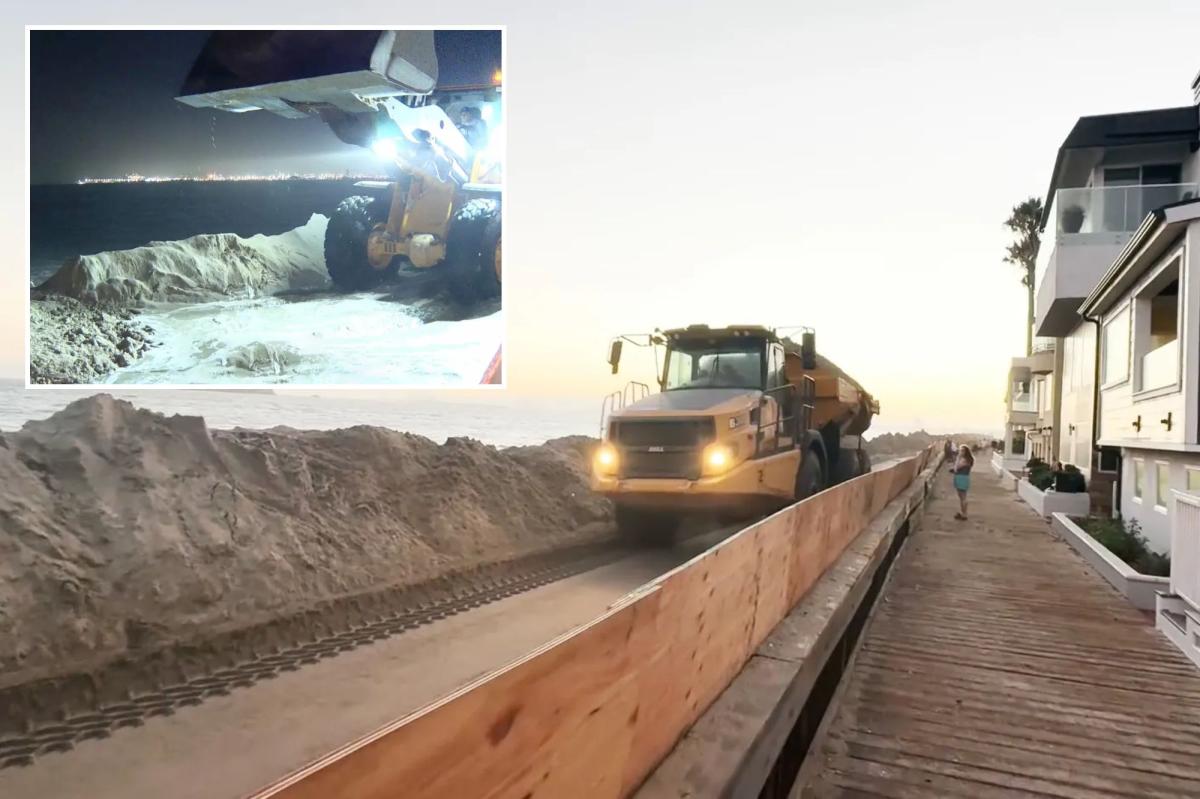 Long Beach builds giant sand berm as Hurricane Genevieve sends dangerous surf to california