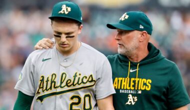 Athletics' Zack Gelof exits early after colliding with fence