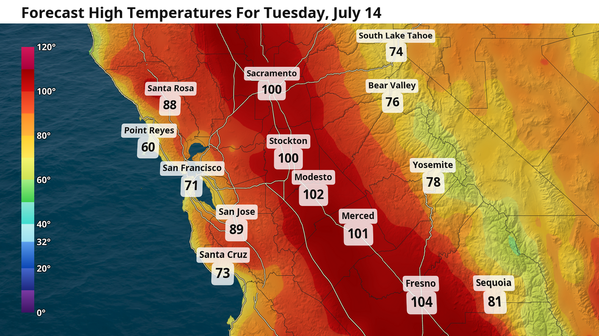 High temperature forecast for Tuesday, July 14