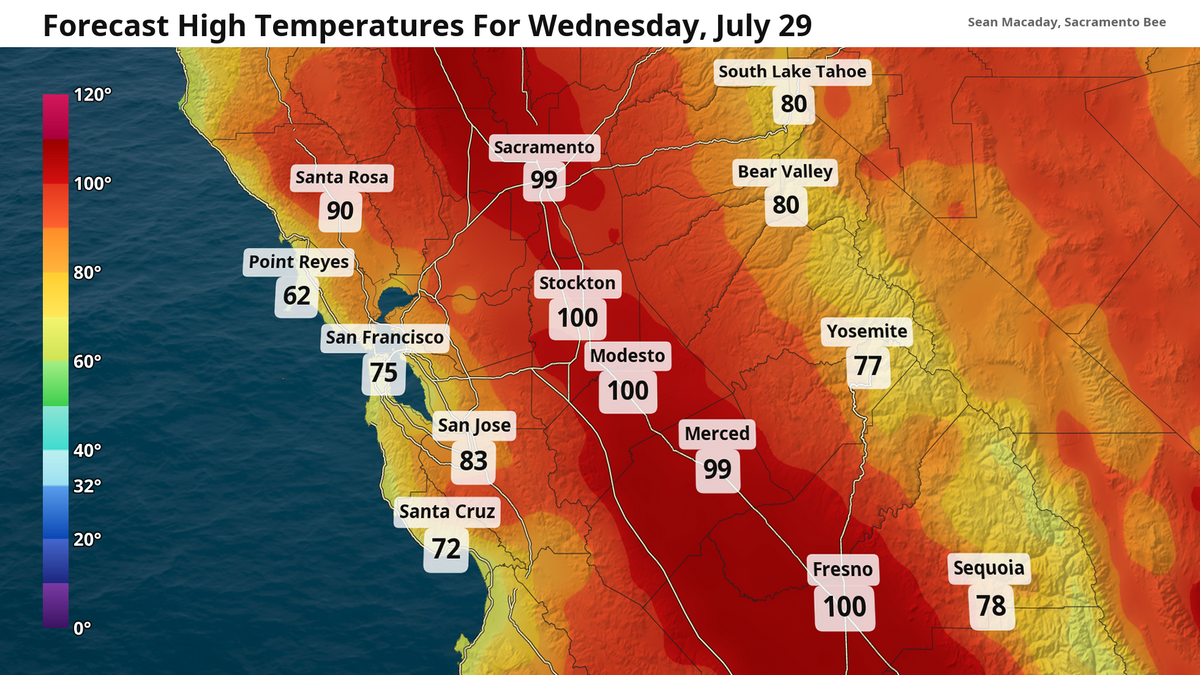 Forecast high temperatures Wednesday, July 29