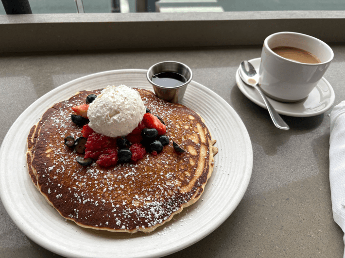 pancakes with berries and whip cream