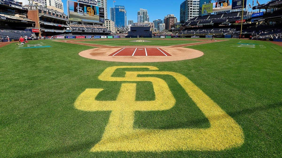 San Diego Padres logo displayed on the field at PETCO Park.