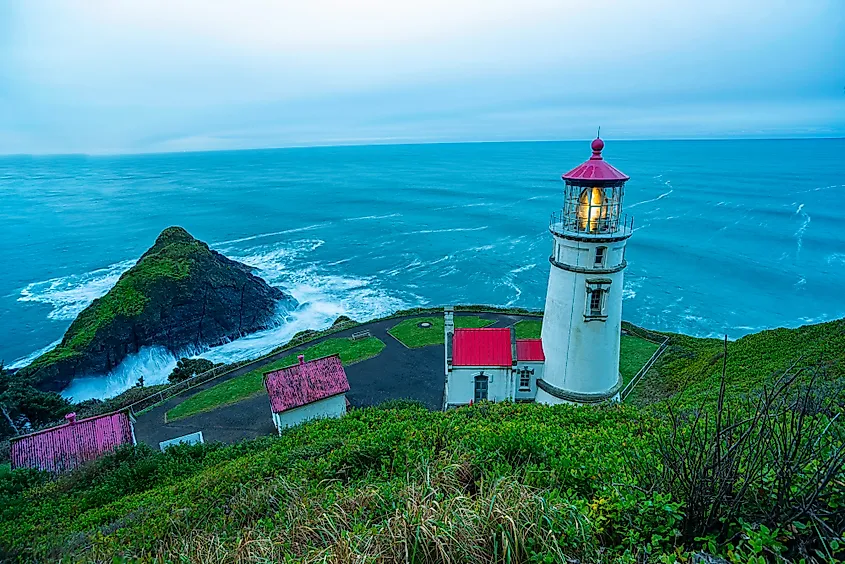 Historic Old Town waterfront along the Siuslaw River in Florence, Oregon