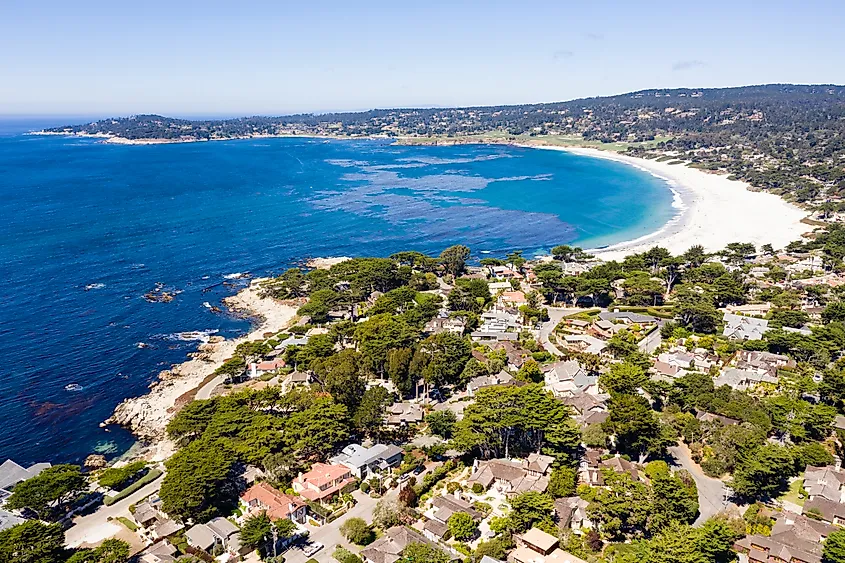 Aerial view of the residential beach in Carmel-by-the-Sea, California.