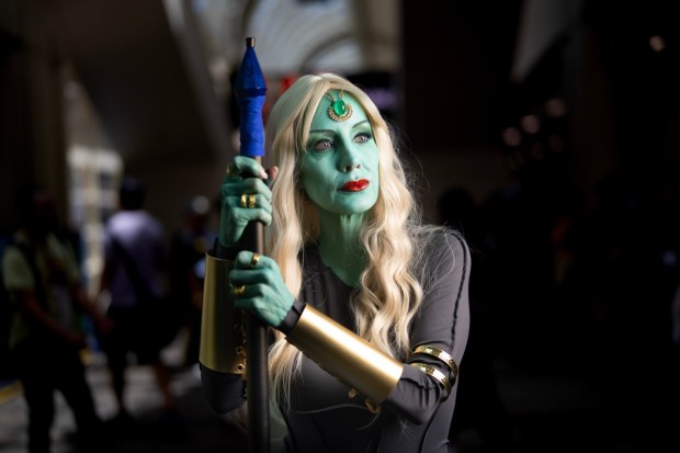 Donna Slatton of Newport Beach, California, is cosplaying as Drasia from The Watchers Universe at Comic-Con 2026. The annual event is held at the San Diego Convention Center in San Diego, CA, from July 22nd to 26th, 2026. (Nelvin C. Cepeda / The San Diego Union-Tribune)