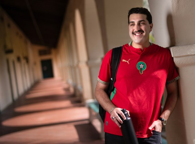 At the campus of San Diego State University, Ilias Benbatoul, 24, who recently graduated with a degree in political science, is currently preparing for the LSAT. He plans to attend law school in 2027. (Nelvin C. Cepeda / The San Diego Union-Tribune)