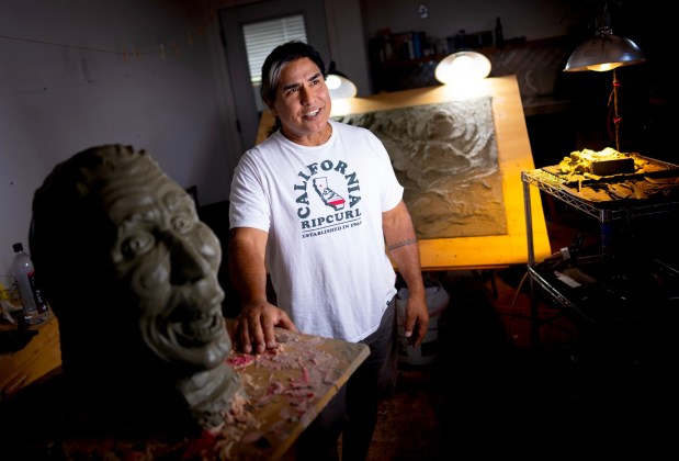 At his art studio in San Pasqual, CA, Johnny Bear Contreras has several art projects in the works. You can find many of Contreras's artworks installed as public art throughout the U.S.  (Nelvin C. Cepeda / The San Diego Union-Tribune)